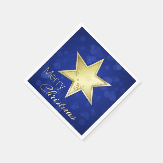Serviette En Papier Golden Christmas Star Blue Bokeh (Coin)
