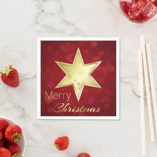 Serviette En Papier Golden Christmas Star Red Bokeh (En situation)