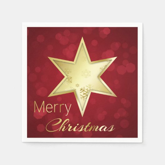 Serviette En Papier Golden Christmas Star Red Bokeh (Devant)