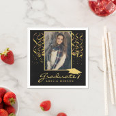 Serviette En Papier Golden Confetti Black Graduate Photo (En situation)