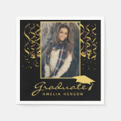 Serviette En Papier Golden Confetti Black Graduate Photo (Devant)