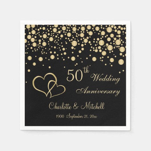 Serviette En Papier Golden confetti, coeur 50e anniversaire de Mariage (Devant)