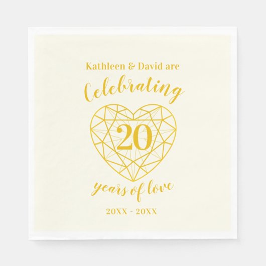Serviette En Papier Golden diamant anniversaire 20 ans amour serviette (Devant)