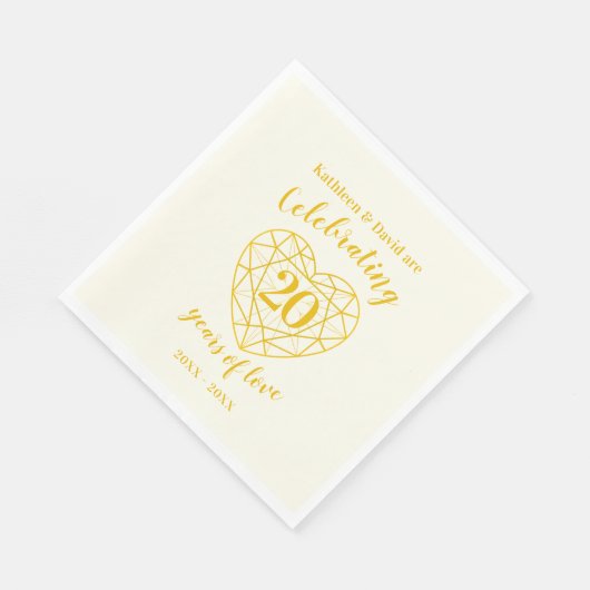 Serviette En Papier Golden diamant anniversaire 20 ans amour serviette (Coin)
