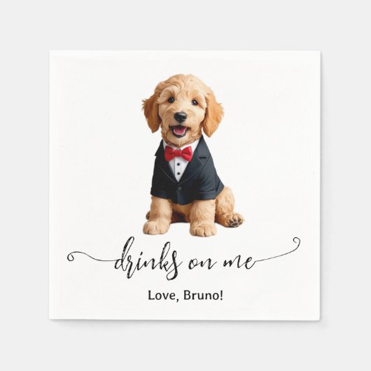 Serviette En Papier Golden Doodle Chiot Boire Sur Moi Mariage Chien (Devant)