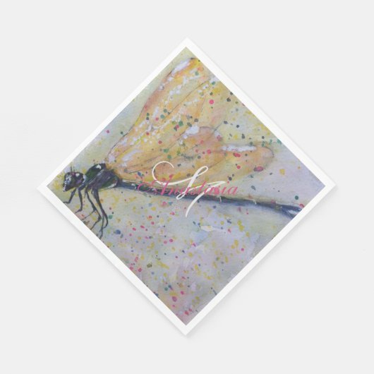 SERVIETTE EN PAPIER GOLDEN DRAGONFLY WINGS MONOGRAM PARTI (Coin)