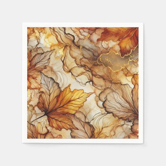 Serviette En Papier Golden Fall Feuilles d'encre d'alcool papier décou (Devant)