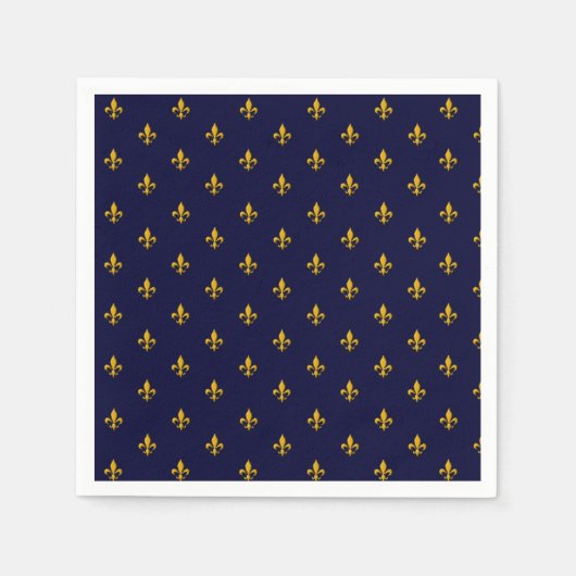 Serviette En Papier Golden Fleur de Lis sur Navy Blue (Devant)