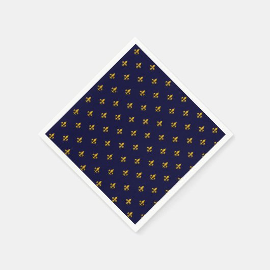 Serviette En Papier Golden Fleur de Lis sur Navy Blue (Coin)