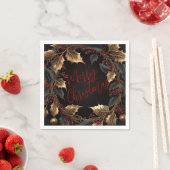 Serviette En Papier Golden Holly Wreath – Elegant Christmas (En situation)