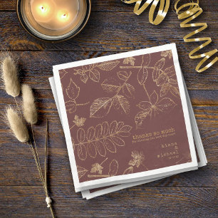 Serviette En Papier Golden Leaf Motif Mariage Gold/Bourgogne ID655
