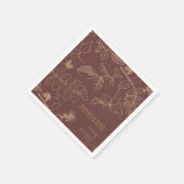 Serviette En Papier Golden Leaf Motif Mariage Gold/Bourgogne ID655 (Coin)