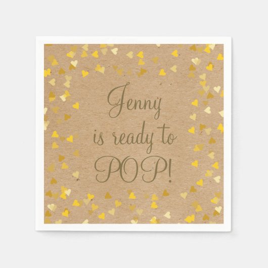 Serviette En Papier Golden Love Hearts Elle est prête à faire Baby sho (Devant)