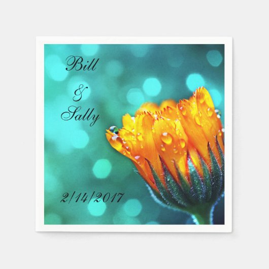 Serviette En Papier Golden Marigold sur Turquoise Bokeh (Devant)