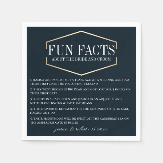 Serviette En Papier Golden Navy Blue Fun Facts Personnalisé (Devant)
