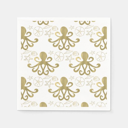 Serviette En Papier Golden Octopus & Sea Shells Beach Anniversaire Fêt (Devant)