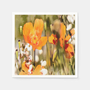 Serviette En Papier Golden Orange California Pavot Acrylique Peinture