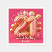 Serviette En Papier Golden Pink Glam Chic 21st Birthday Balloons (Devant)