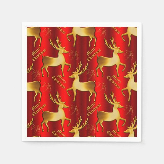 Serviette En Papier Golden Reindee sur Red Joyeux Noël (Devant)