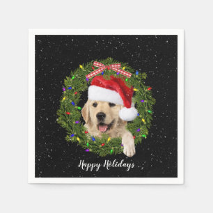 Serviette En Papier Golden Retrieve in holiday wreath