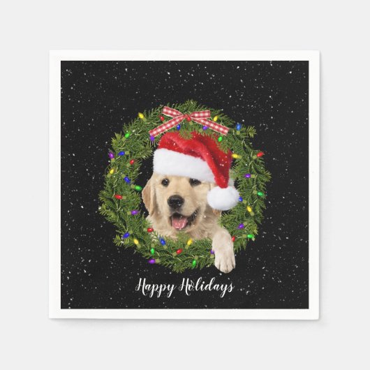 Serviette En Papier Golden Retrieve in holiday wreath (Devant)