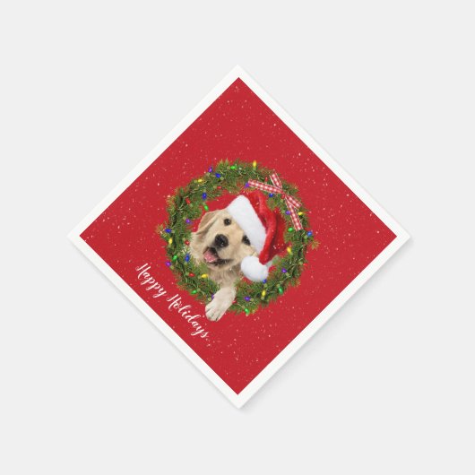 Serviette En Papier Golden Retrieve in holiday wreath (Coin)