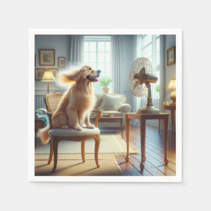 Serviette En Papier Golden Retriever assis devant le ventilateur