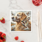Serviette En Papier Golden Retriever Avec Canards Majards (En situation)