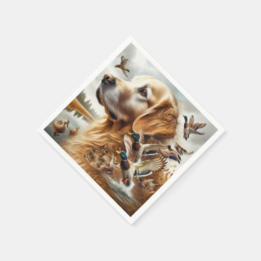 Serviette En Papier Golden Retriever Avec Canards Majards (Coin)