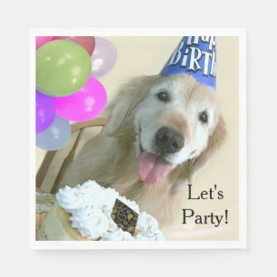 Serviette En Papier Golden retriever avec l'anniversaire de gâteau et