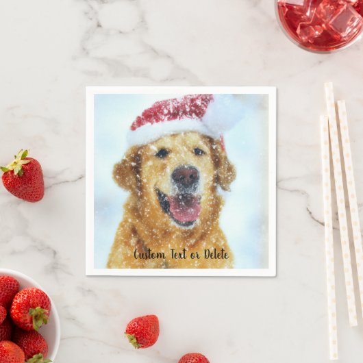 Serviette En Papier Golden Retriever avec Noël Santa hat Custom (En situation)