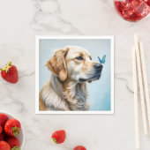 Serviette En Papier Golden Retriever avec papillon bleu (En situation)