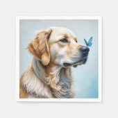 Serviette En Papier Golden Retriever avec papillon bleu (Devant)
