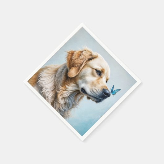 Serviette En Papier Golden Retriever avec papillon bleu (Coin)