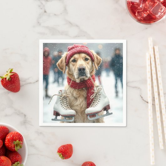 Serviette En Papier Golden Retriever Avec Patinage Sur Glace (En situation)