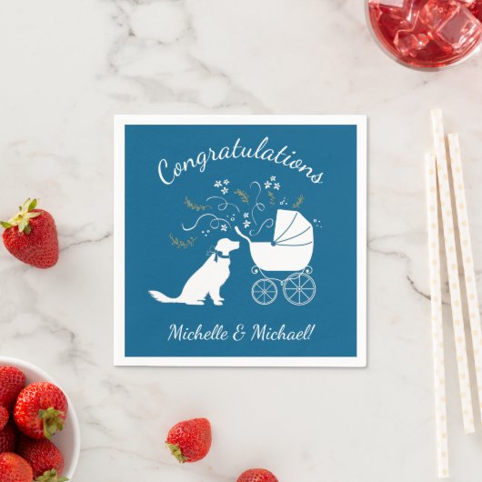 Serviette En Papier Golden Retriever Baby shower chien bleu garçon (En situation)