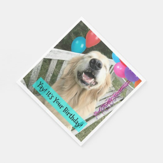 Serviette En Papier Golden Retriever Chien avec Ballons Anniversaire (Coin)