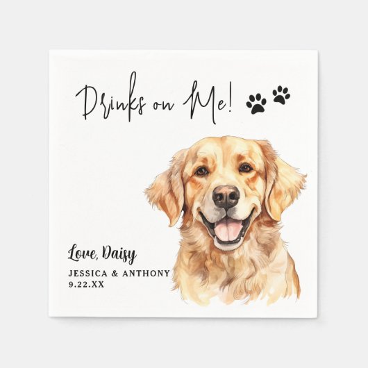 Serviette En Papier Golden Retriever Chien Boissons Personnalisées Sur (Devant)