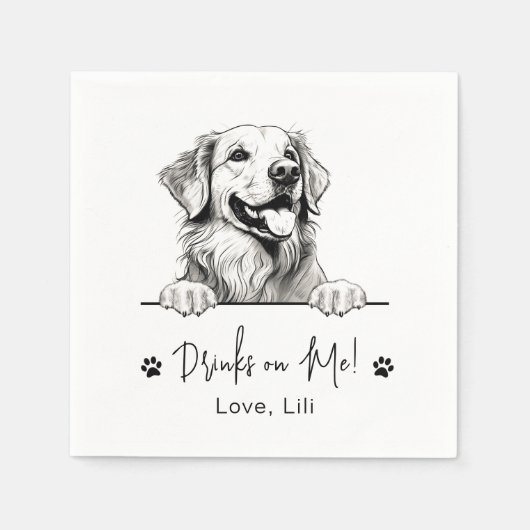 Serviette En Papier Golden Retriever Chien Boissons Personnalisées Sur (Devant)