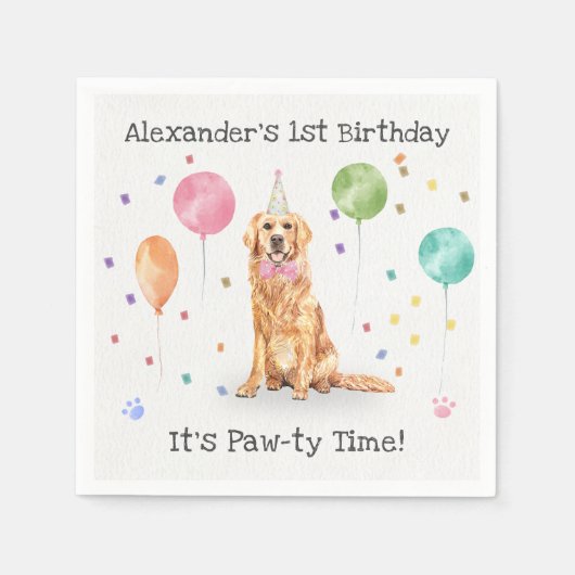 Serviette En Papier Golden Retriever Chien fête d'anniversaire (Devant)