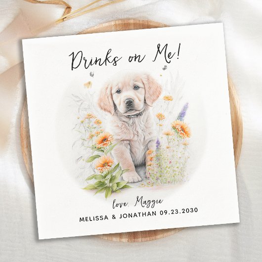 Serviette En Papier Golden Retriever Custom Chien Cocktail Mariage 
