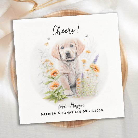 Serviette En Papier Golden Retriever Custom Chien Cocktail Mariage 