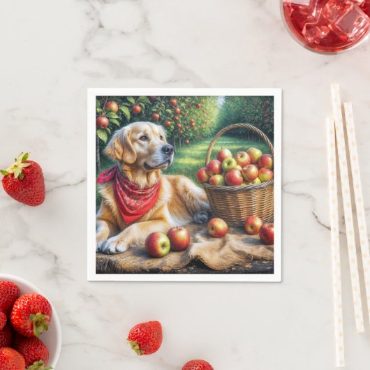 Serviette En Papier Golden Retriever dans Apple Orchard (En situation)