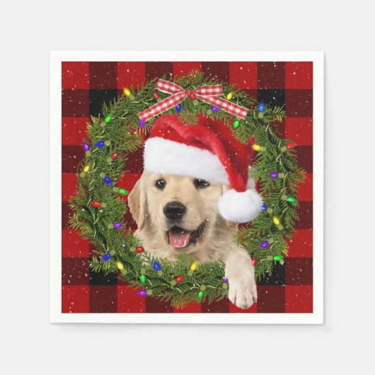 Serviette En Papier Golden Retriever dans la couronne de Noël (Devant)