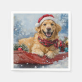Serviette En Papier Golden Retriever Dog in Sledge neige Noël (Devant)