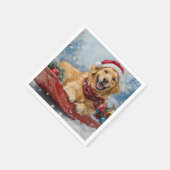 Serviette En Papier Golden Retriever Dog in Sledge neige Noël (Coin)