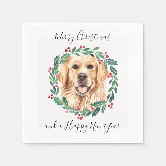 Serviette En Papier Golden Retriever Elegant Chien Joyeux Noël (Devant)