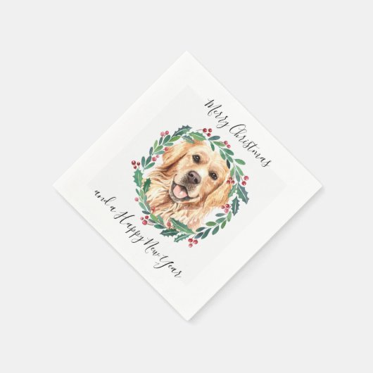 Serviette En Papier Golden Retriever Elegant Chien Joyeux Noël (Coin)