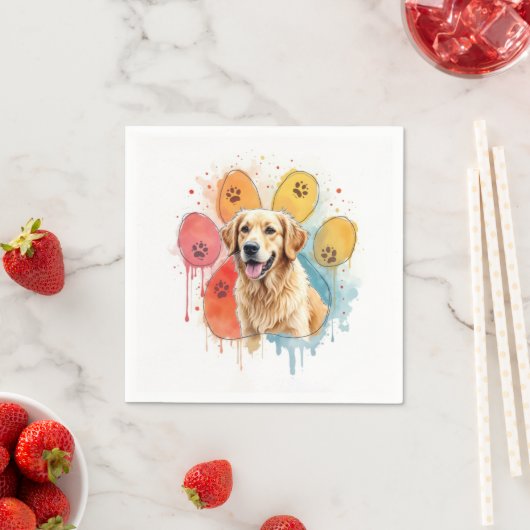 Serviette En Papier Golden Retriever en Empreinte de patte aquarelle (En situation)