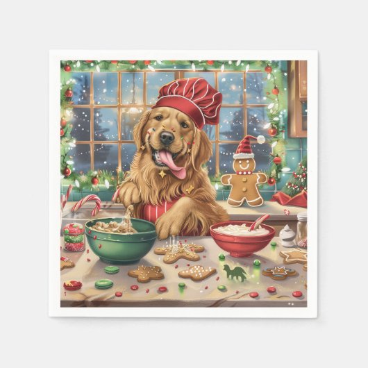 Serviette En Papier Golden Retriever Gâteau de vacances : Noël festif (Devant)
